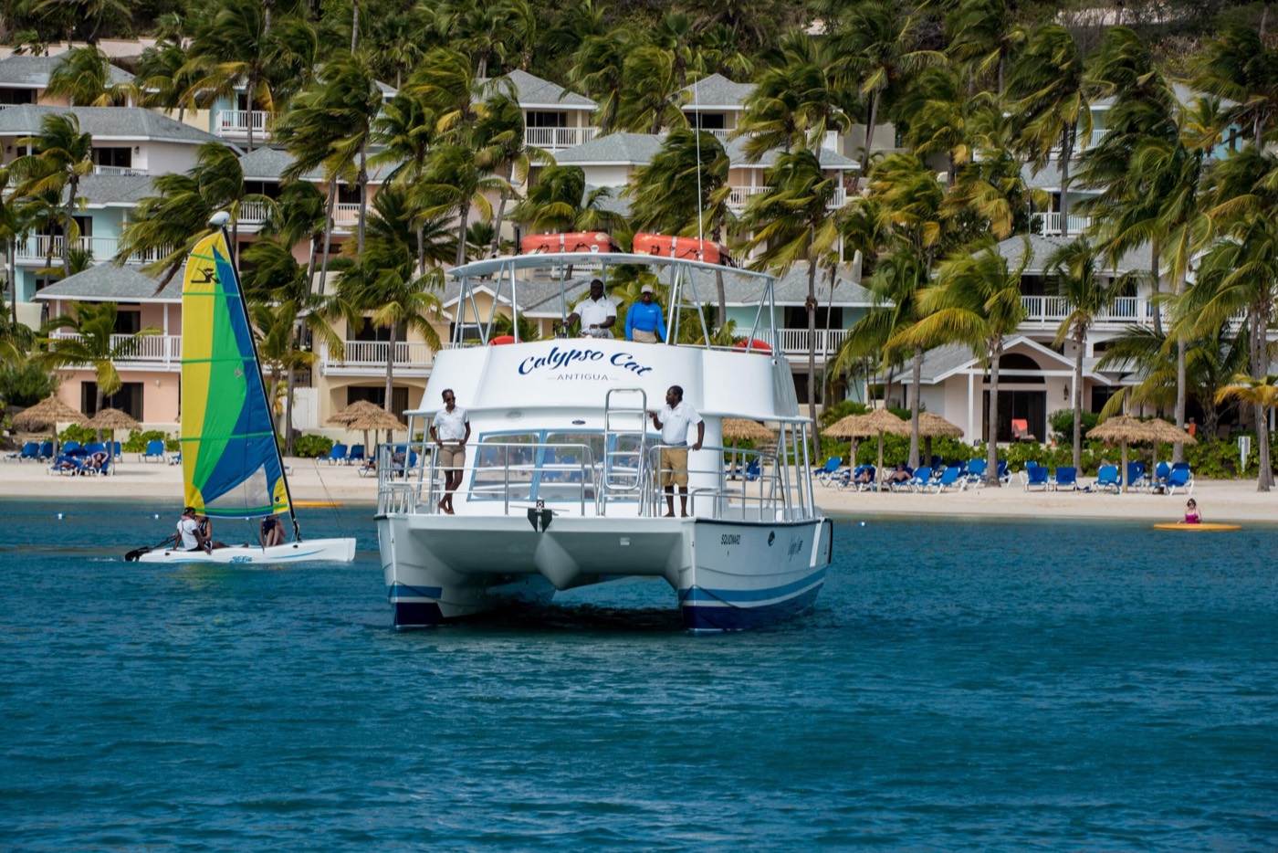 The Calypso Cat catamaran moored off the resort