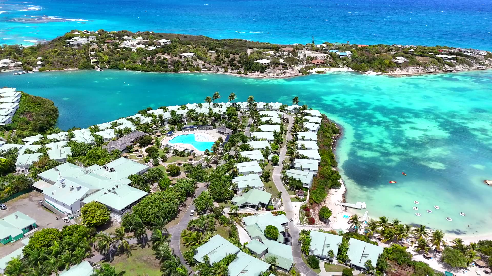 Aerial view of The Verandah Antigua on its bluff above Long Bay