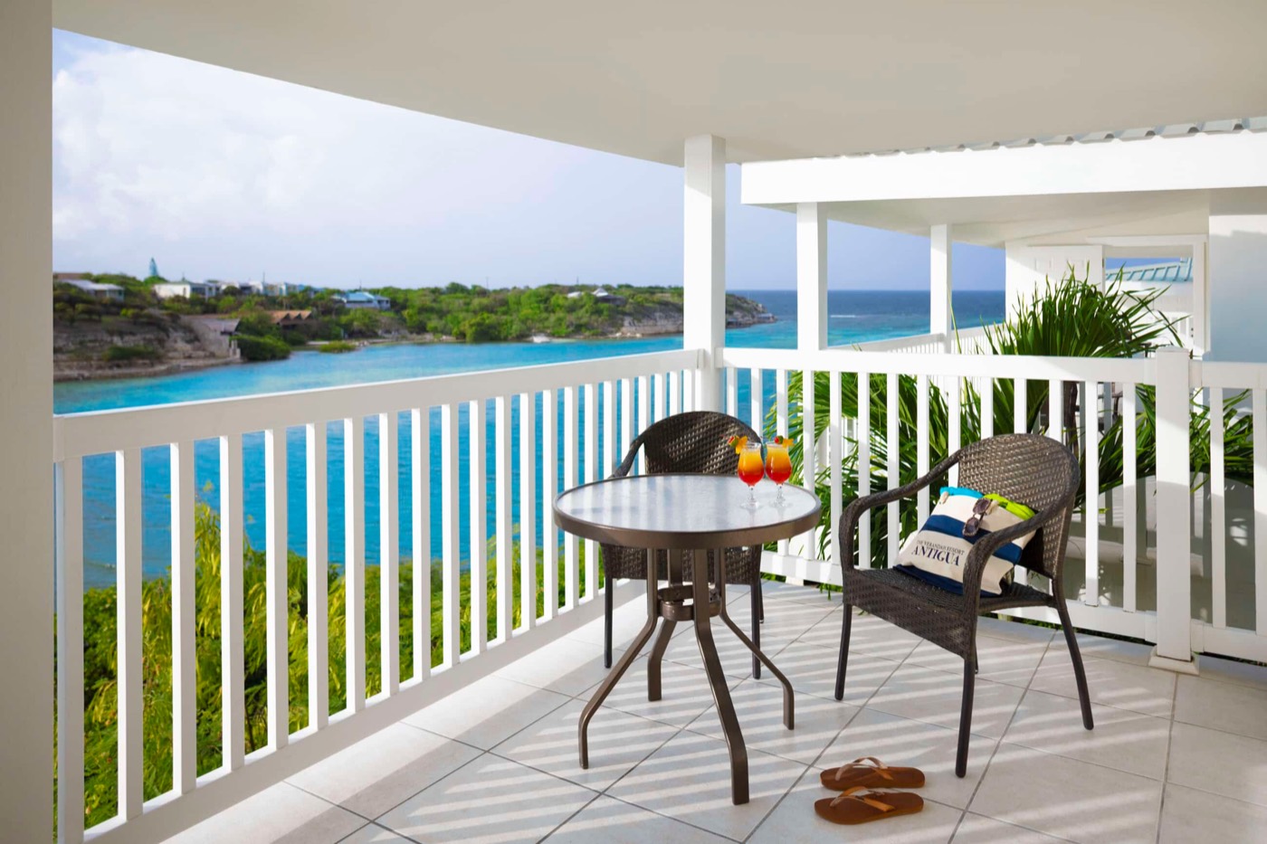 Furnished verandah with a partial ocean view